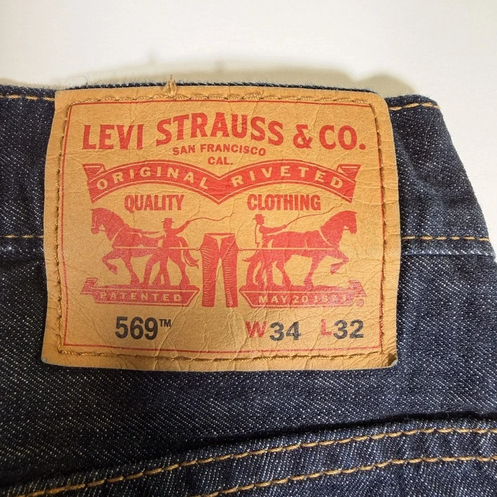 Levi's 569 Straight Leg Jeans Mens 34x32 Blue Denim Dark Wash Contract Stitching